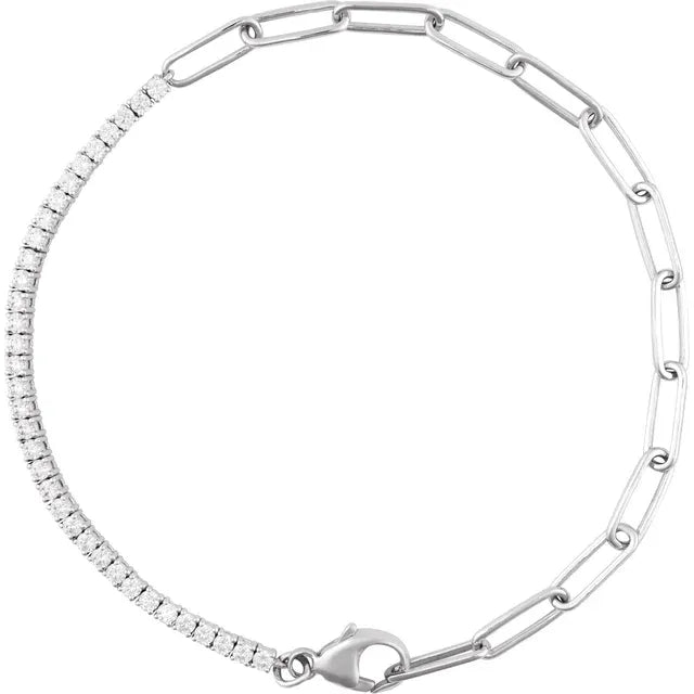 White gold diamond and link chain bracelet