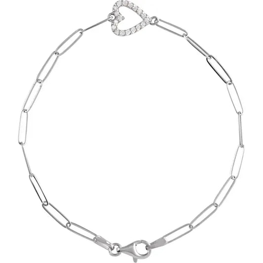 Silver bracelet  with heart pendant on a white background