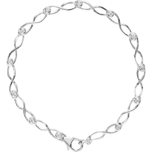 White gold diamond link bracelet on a white background.