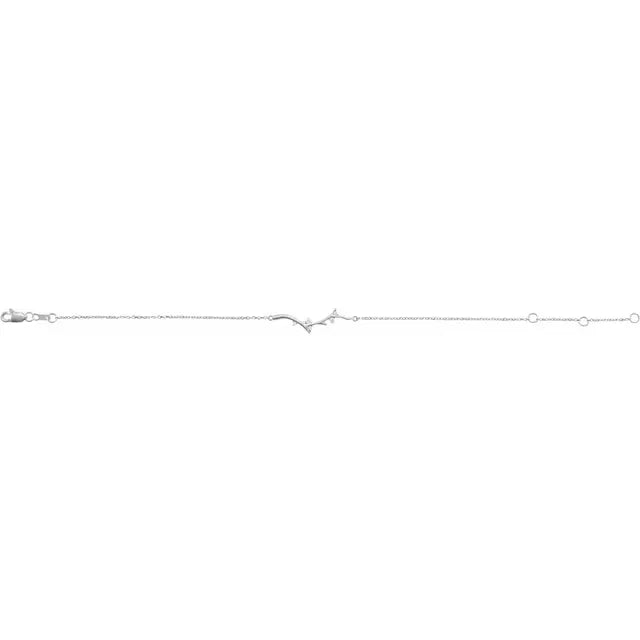 Silver bracelet with a diamond accent branch design on a white background