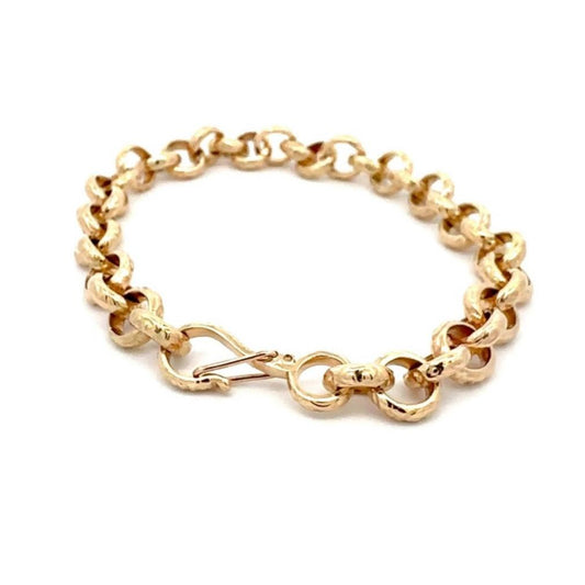 14KY Rolo Link Bracelet with Georgian Pattern