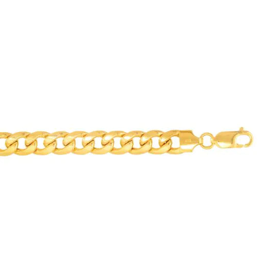 Yellow gold Cuban link bracelet on a white background.