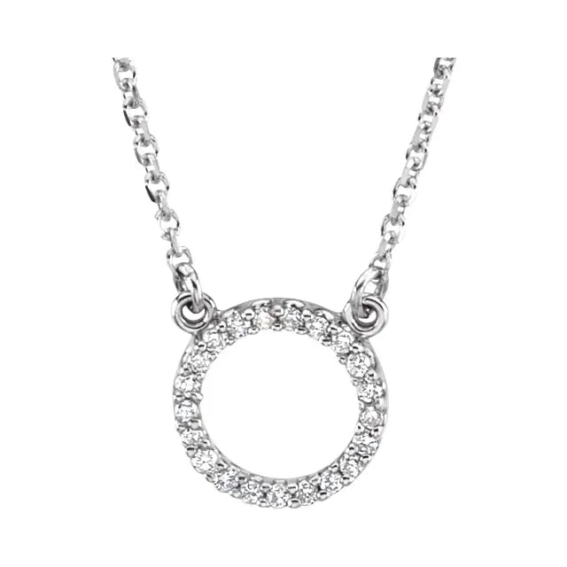 White gold diamond circle necklace on a white background