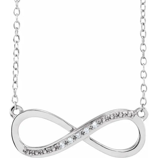 Front view white Gold necklace with infinity diamond pendant 