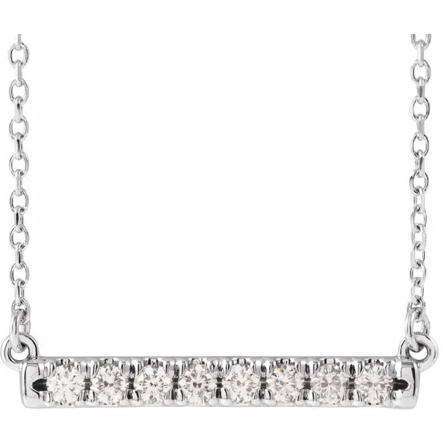 14K white gold bar necklace with French-set diamonds