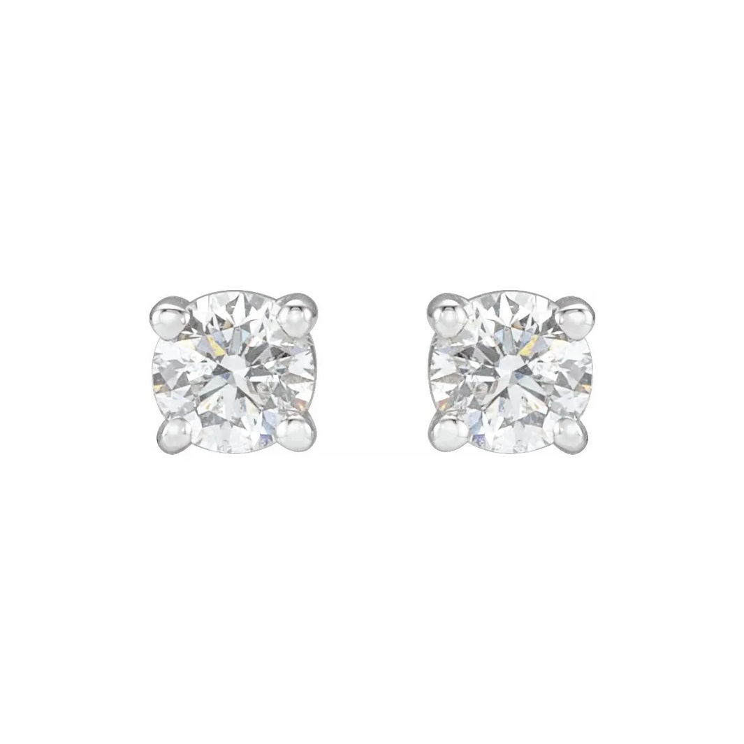 1/2ct Round Natural Diamond Stud Earrings in White Gold with Screw Backs