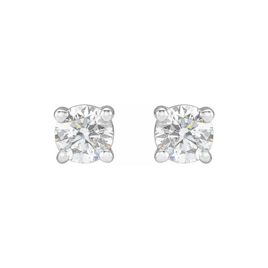 1/2ct Round Natural Diamond Stud Earrings in White Gold with Screw Backs