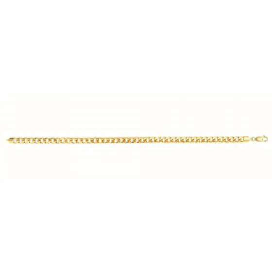 Yellow gold Cuban link bracelet on a white background.