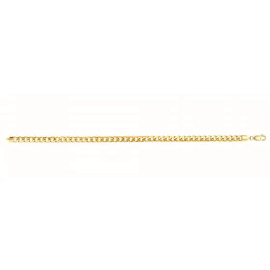 Yellow gold Cuban link bracelet on a white background.