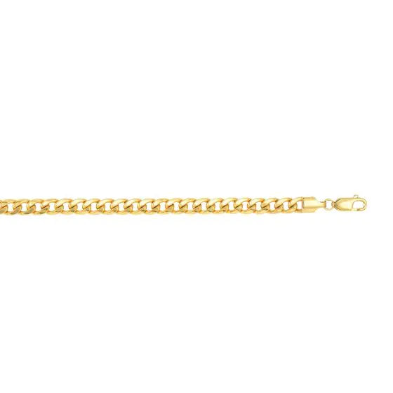 Yellow gold Cuban link bracelet on a white background.