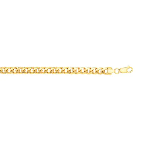 Yellow gold Cuban link bracelet on a white background.