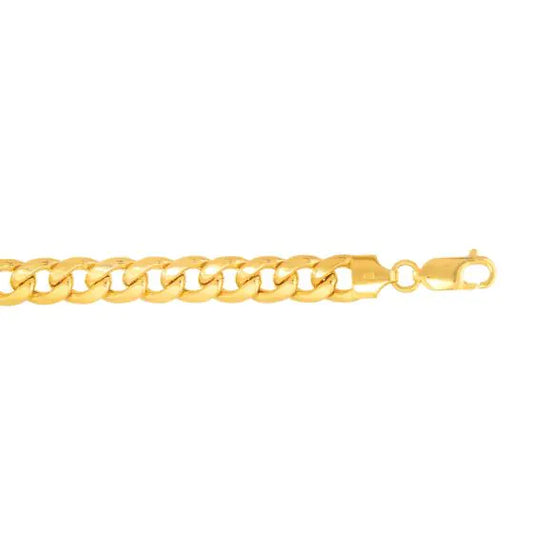 Yellow gold Cuban link bracelet on a white background.