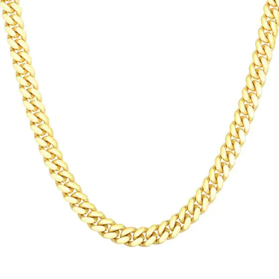 Yellow gold Cuban link bracelet on a white background.