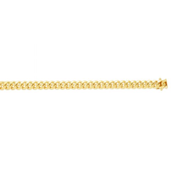 Yellow gold Cuban link bracelet on a white background.