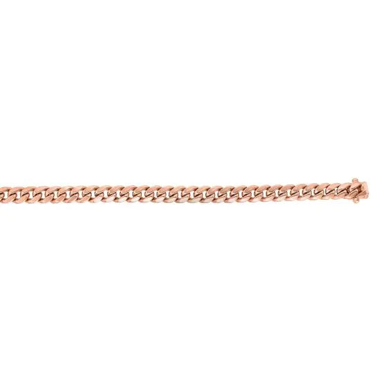 Rose gold Cuban link bracelet on a white background.