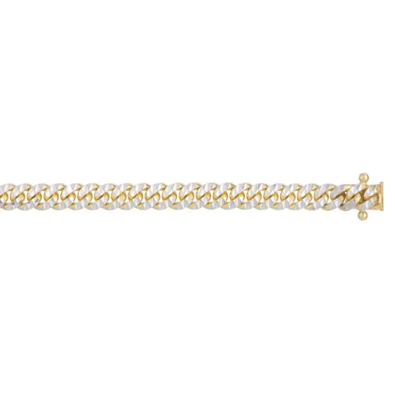 Yellow gold curb chain bracelet on a white background.