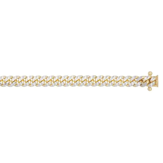 Yellow gold curb chain bracelet on a white background.