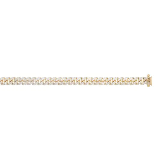 Yellow gold curb chain bracelet on a white background.