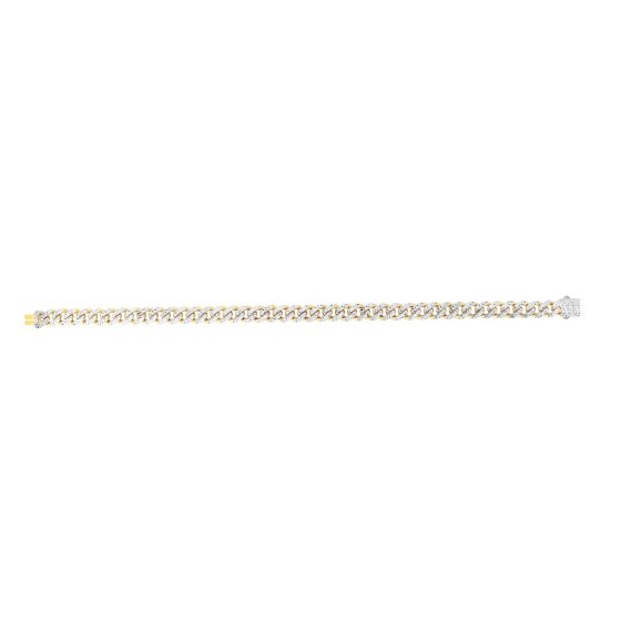 Yellow gold Cuban link chain with diamond accents on a white background.