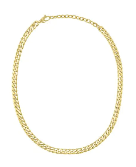 Yellow gold Cuban link chain  on a white background.