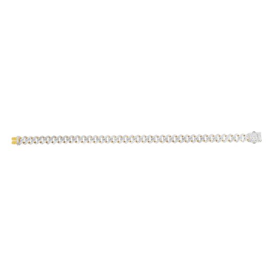 Two-tone gold Cuban link chain necklace with diamond accents on a white background.