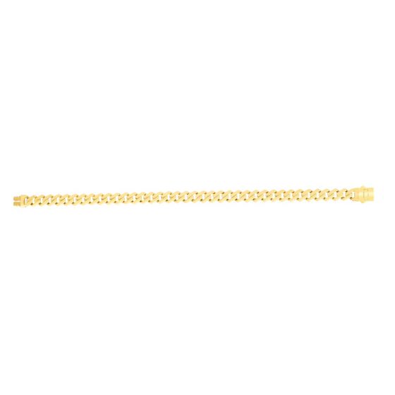 Yellow gold curb chain bracelet on a white background.