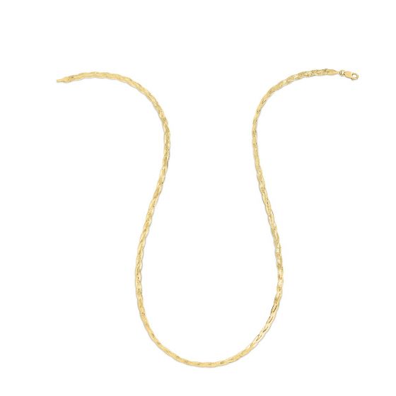 14K Yellow Gold Braided Herringbone Fancy Chain with Lobster Clasp on a white background