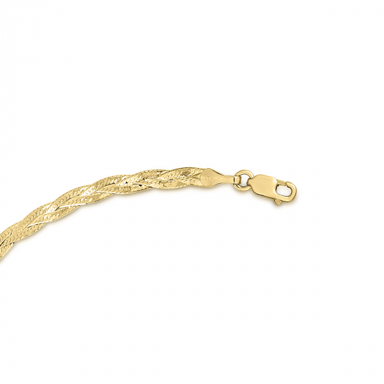 14K Yellow Gold Braided Herringbone Fancy Chain with Lobster Clasp on a white background