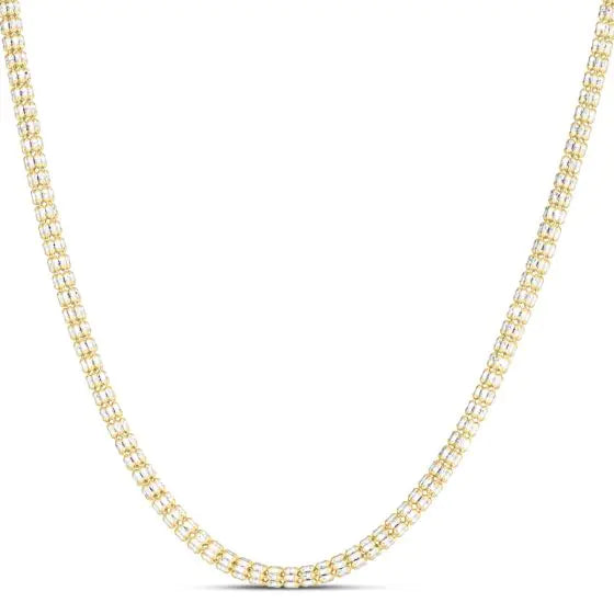 14K Two-tone silver and yellow gold Fancy ice chain with lobster clasp