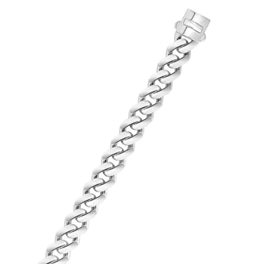 Silver Cuban link bracelet on a white background.