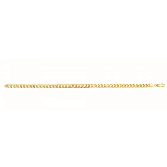 Yellow gold cuban link chain on a white background.