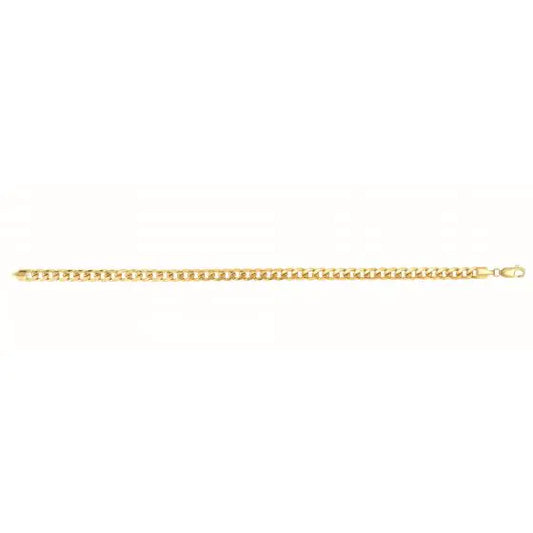 Yellow gold cuban link chain on a white background.